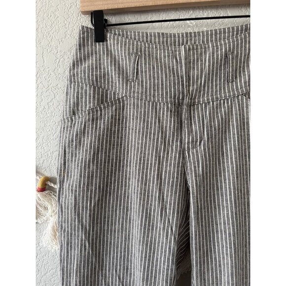 Sundance Linen Blend Pinstripe Straight Leg Mid Rise Pant Gray Coastal Career P4 - Picture 5 of 8